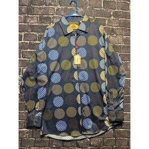 Robert Lewis Button Up Shirt Mens XL Blue Circles Pattern Urban‎ Streetwear NWT